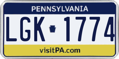 PA license plate LGK1774