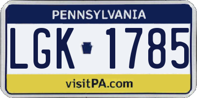 PA license plate LGK1785