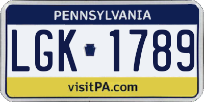 PA license plate LGK1789
