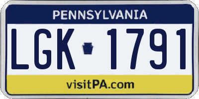 PA license plate LGK1791
