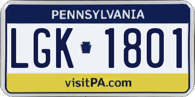 PA license plate LGK1801
