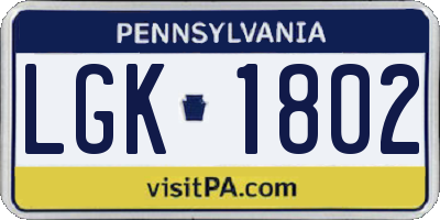 PA license plate LGK1802