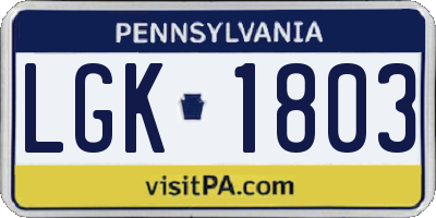 PA license plate LGK1803