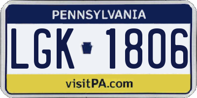 PA license plate LGK1806