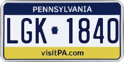 PA license plate LGK1840
