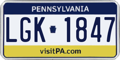 PA license plate LGK1847