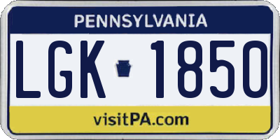 PA license plate LGK1850