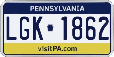 PA license plate LGK1862