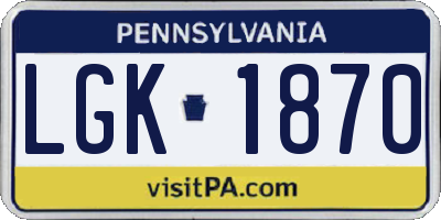 PA license plate LGK1870