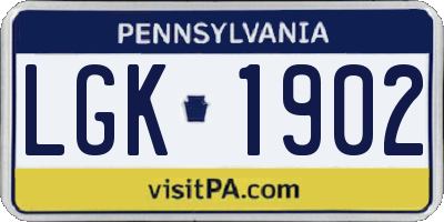 PA license plate LGK1902