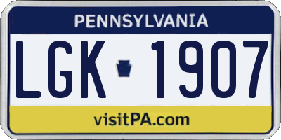 PA license plate LGK1907