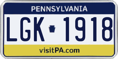 PA license plate LGK1918