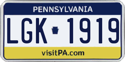 PA license plate LGK1919