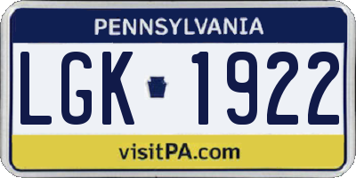 PA license plate LGK1922