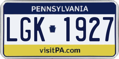 PA license plate LGK1927