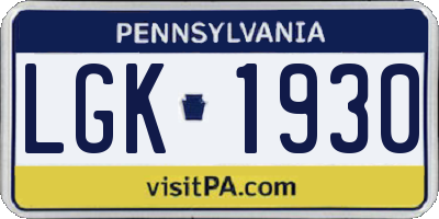 PA license plate LGK1930