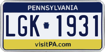 PA license plate LGK1931