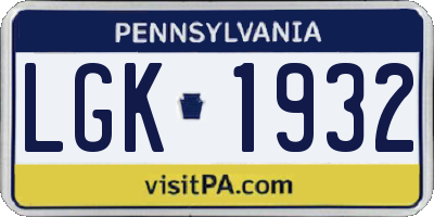 PA license plate LGK1932
