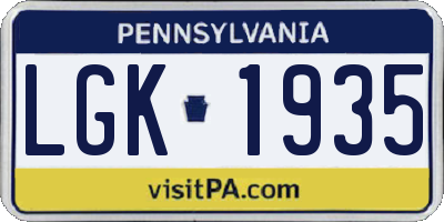 PA license plate LGK1935