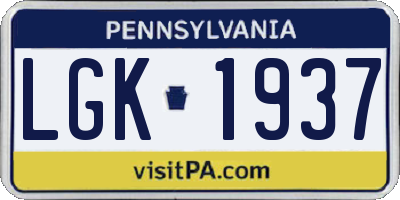 PA license plate LGK1937