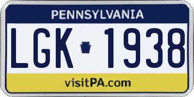 PA license plate LGK1938