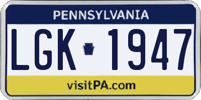 PA license plate LGK1947