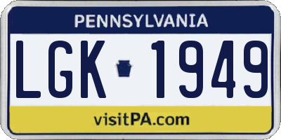 PA license plate LGK1949