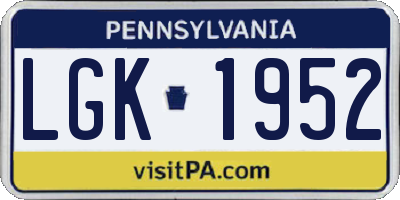 PA license plate LGK1952
