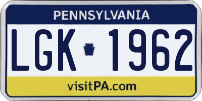 PA license plate LGK1962