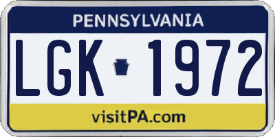 PA license plate LGK1972