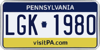 PA license plate LGK1980