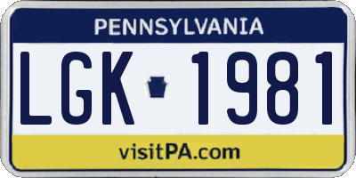 PA license plate LGK1981