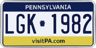 PA license plate LGK1982