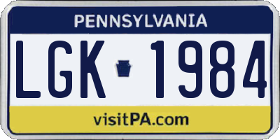 PA license plate LGK1984
