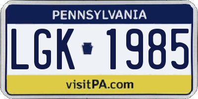 PA license plate LGK1985