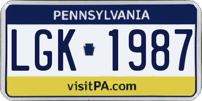 PA license plate LGK1987