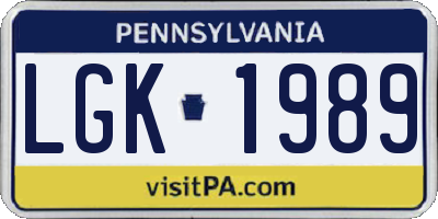 PA license plate LGK1989