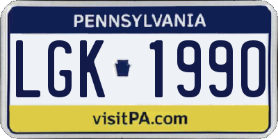 PA license plate LGK1990
