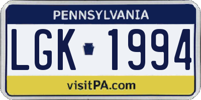 PA license plate LGK1994