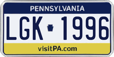 PA license plate LGK1996