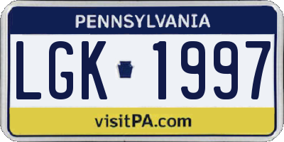 PA license plate LGK1997