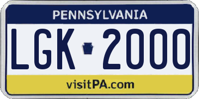 PA license plate LGK2000