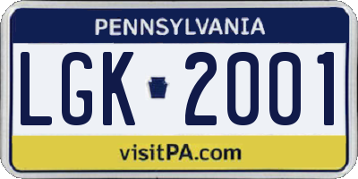 PA license plate LGK2001