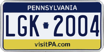 PA license plate LGK2004