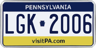 PA license plate LGK2006