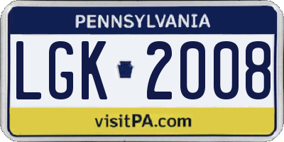 PA license plate LGK2008