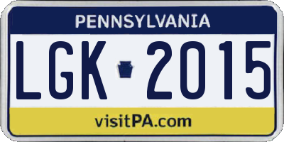 PA license plate LGK2015