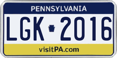 PA license plate LGK2016