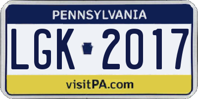 PA license plate LGK2017