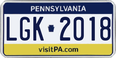 PA license plate LGK2018
